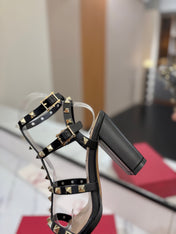 VALENTINO 26S STUDDED HIGH HEEL SANDALS 90 MM IN BLACK CALFSKIN