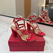 VALENTINO 26S STUDDED HIGH HEEL SANDALS 90 MM IN RED CALFSKIN