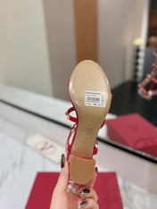 VALENTINO 26S STUDDED HIGH HEEL SANDALS 65 MM IN RED CALFSKIN