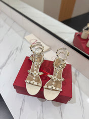 VALENTINO 26S STUDDED HIGH HEEL SANDALS 65 MM IN CREAM WHITE CALFSKIN