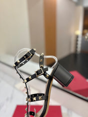 VALENTINO 26S STUDDED HIGH HEEL SANDALS 65 MM IN BLACK CALFSKIN