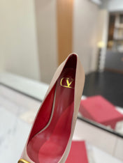 VALENTINO 26S HIGH HEELS 75 MM IN BEIGE SMOOTH CALFSKIN WITH GOLD HARDWARE