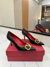VALENTINO 26S HIGH HEELS 75 MM IN BLACK SMOOTH CALFSKIN WITH GOLD HARDWARE