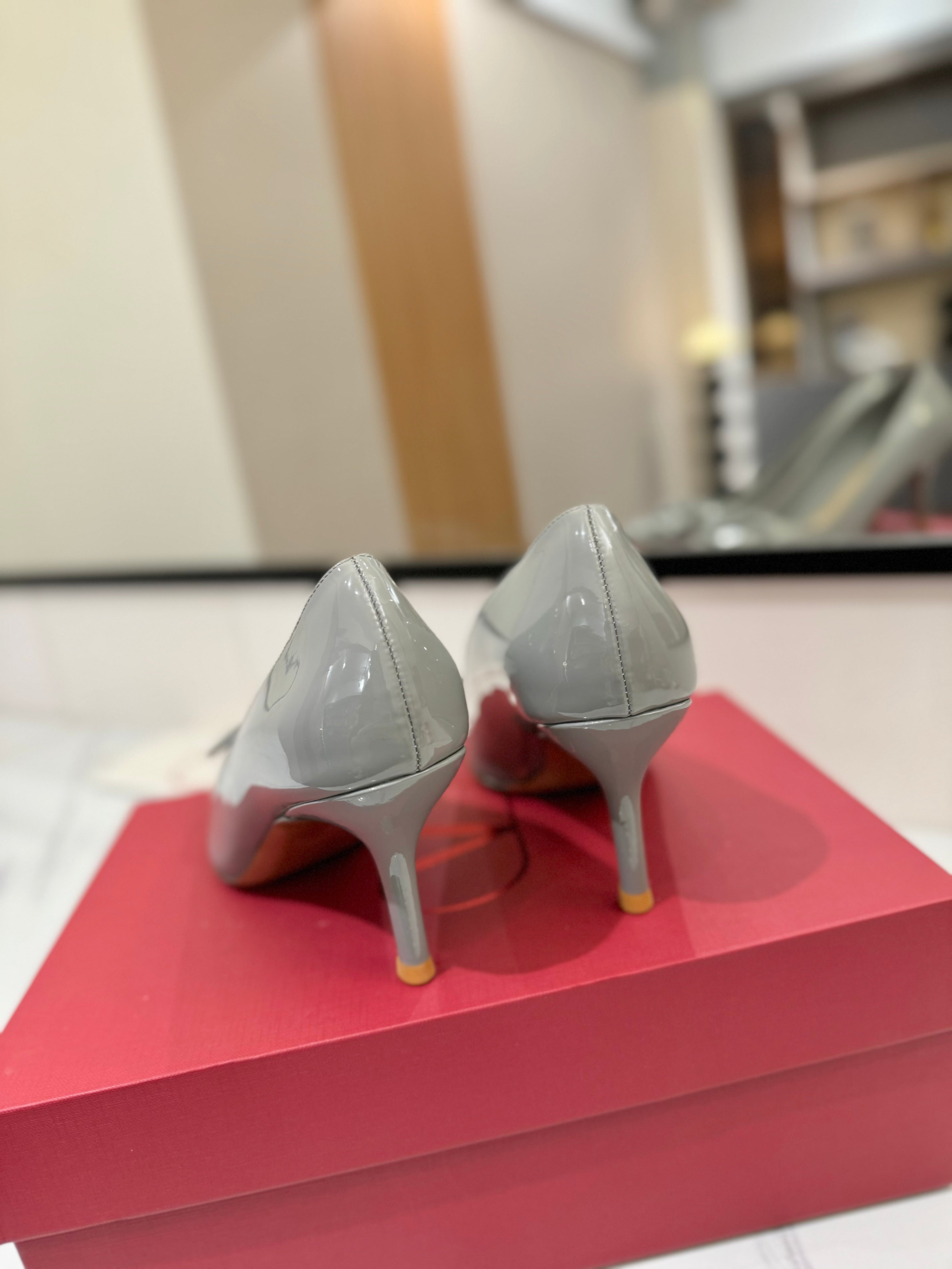 VALENTINO 26S HIGH HEELS 75 MM IN GREY PATENT CALFSKIN