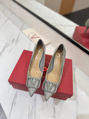 VALENTINO 26S HIGH HEELS 75 MM IN GREY PATENT CALFSKIN