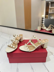 VALENTINO 26S HEELED SANDALS 60 MM IN CREAM WHITE CALFSKIN WITH GOLD STUDS