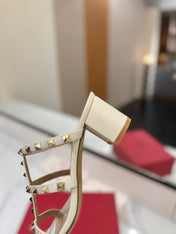 VALENTINO 26S HEELED SANDALS 60 MM IN CREAM WHITE CALFSKIN WITH GOLD STUDS