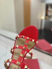 VALENTINO 26S HEELED SANDALS 60 MM IN RED CALFSKIN WITH GOLD STUDS