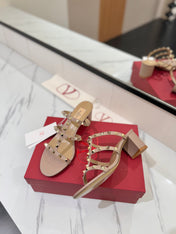 VALENTINO 26S HEELED SANDALS 60 MM IN NUDE CALFSKIN WITH GOLD STUDS