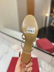 VALENTINO 26S HEELED SANDALS 60 MM IN NUDE CALFSKIN WITH GOLD STUDS