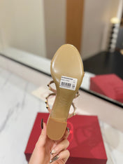 VALENTINO 26S HEELED SANDALS 60 MM IN BEIGE PINK CALFSKIN WITH GOLD STUDS