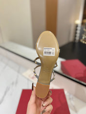 VALENTINO 26S HEELED SANDALS 60 MM IN LIGHT GREY CALFSKIN WITH GOLD STUDS