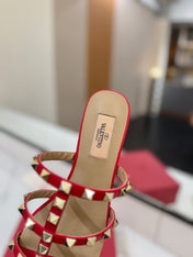 VALENTINO 26S SANDALS IN RED CALFSKIN WITH GOLD STUDS