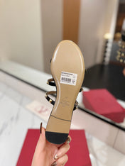 VALENTINO 26S SANDALS IN BLACK CALFSKIN WITH GOLD STUDS