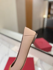 VALENTINO 26S BALLET FLATS IN NUDE GRAINED CALFSKIN WITH GOLD HARDWARE