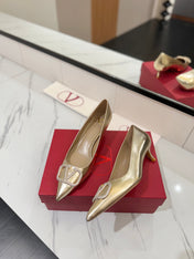 VALENTINO 26S HIGH HEELS 45 MM IN METALLIC GOLD CALFSKIN WITH VLOGO CRYSTAL