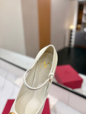 VALENTINO 26S MARY JANE HEELS 60 MM IN WHITE SMOOTH CALFSKIN WITH GOLD HARDWARE