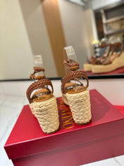 VLTN ESPADRILLE WEDGE SANDALS 25S 90 MM IN BROWN LAMBSKIN STYLE 11