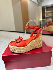 VLTN ESPADRILLE WEDGE SANDALS 25S 90 MM IN ORANGE LAMBSKIN STYLE 8