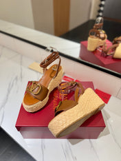 VLTN ESPADRILLE WEDGE SANDALS 25S 90 MM IN BROWN LAMBSKIN STYLE 4