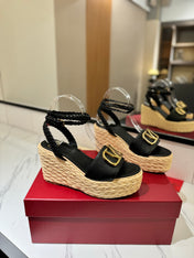 VLTN ESPADRILLE WEDGE SANDALS 25S 90 MM IN BLACK LAMBSKIN STYLE 2