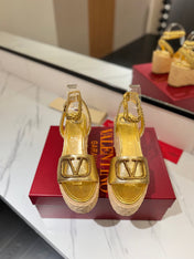VLTN ESPADRILLE WEDGE SANDALS 25S 90 MM IN GOLD LAMBSKIN STYLE 1