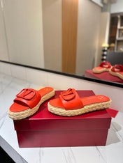 VLTN ESPADRILLE SLIDES 25S IN ORANGE LAMBSKIN STYLE 6