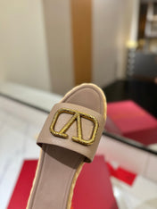 VLTN ESPADRILLE SLIDES 25S IN BEIGE BROWN LAMBSKIN STYLE 4