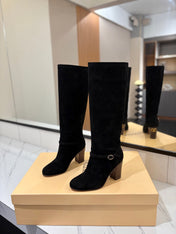 VALENTINO 25S GARAVANI PATTIE KNEE-HIGH BOOTS 80 MM IN BLACK SUEDE