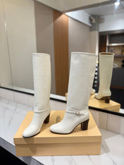 VALENTINO 25S GARAVANI PATTIE KNEE-HIGH BOOTS 80 MM IN WHITE CALFSKIN