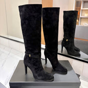 YSL 26S KNEE-HIGH BOOTS 95 MM IN BLACK SUEDE