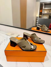 HM 26S HELIA SANDAL 70MM IN OLIVE BROWN EPSOM CALFSKIN