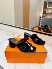 HM 26S HELIA SANDAL 70MM IN BLACK SUEDE