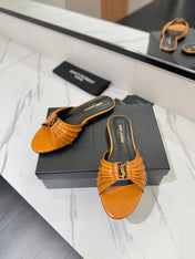 YSL 26S BABYLONE FLAT MULES IN DARK ORANGE LAMBSKIN