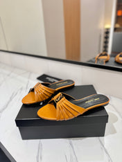 YSL 26S BABYLONE FLAT MULES IN DARK ORANGE LAMBSKIN