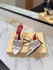 VALENTINO 26S SNAKE STRAP SANDALS 100 MM IN WHITE CALFSKIN AND MESH