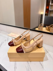 VALENTINO 26S HEELED SLINGBACKS 60 MM IN BEIGE AND BURGUNDY CALFSKIN