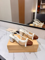 VALENTINO 26S HEELED SLINGBACKS 60 MM IN WHITE AND BROWN CALFSKIN
