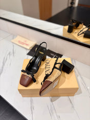 VALENTINO 26S HEELED SLINGBACKS 60 MM IN BLACK AND BROWN CALFSKIN