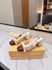 VALENTINO 26S HEELED SLINGBACKS 60 MM IN WHITE AND BROWN CALFSKIN