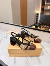 VALENTINO 26S HEELED SLINGBACKS 60 MM IN BLACK AND BROWN CALFSKIN