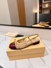 VALENTINO 26S SLINGBACK FLATS IN BEIGE AND BURGUNDY CALFSKIN