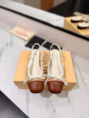 VALENTINO 26S SLINGBACK FLATS IN WHITE AND BROWN CALFSKIN