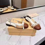 VALENTINO 26S SLINGBACK FLATS IN WHITE AND BROWN CALFSKIN