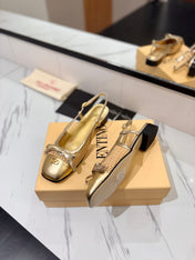 VALENTINO 26S SLINGBACK FLATS IN METALLIC GOLD CALFSKIN