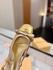 VALENTINO 26S SLINGBACK FLATS IN METALLIC GOLD CALFSKIN