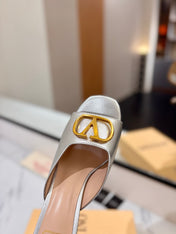 VALENTINO 26S HEEL SANDALS 100 MM IN METALLIC SILVER CALFSKIN WITH GOLD HARDWARE