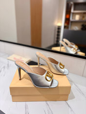 VALENTINO 26S HEEL SANDALS 100 MM IN METALLIC SILVER CALFSKIN WITH GOLD HARDWARE