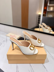 VALENTINO 26S HEEL SANDALS 100 MM IN CREAM WHITE CALFSKIN WITH GOLD HARDWARE