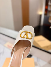 VALENTINO 26S HEEL SANDALS 100 MM IN CREAM WHITE CALFSKIN WITH GOLD HARDWARE